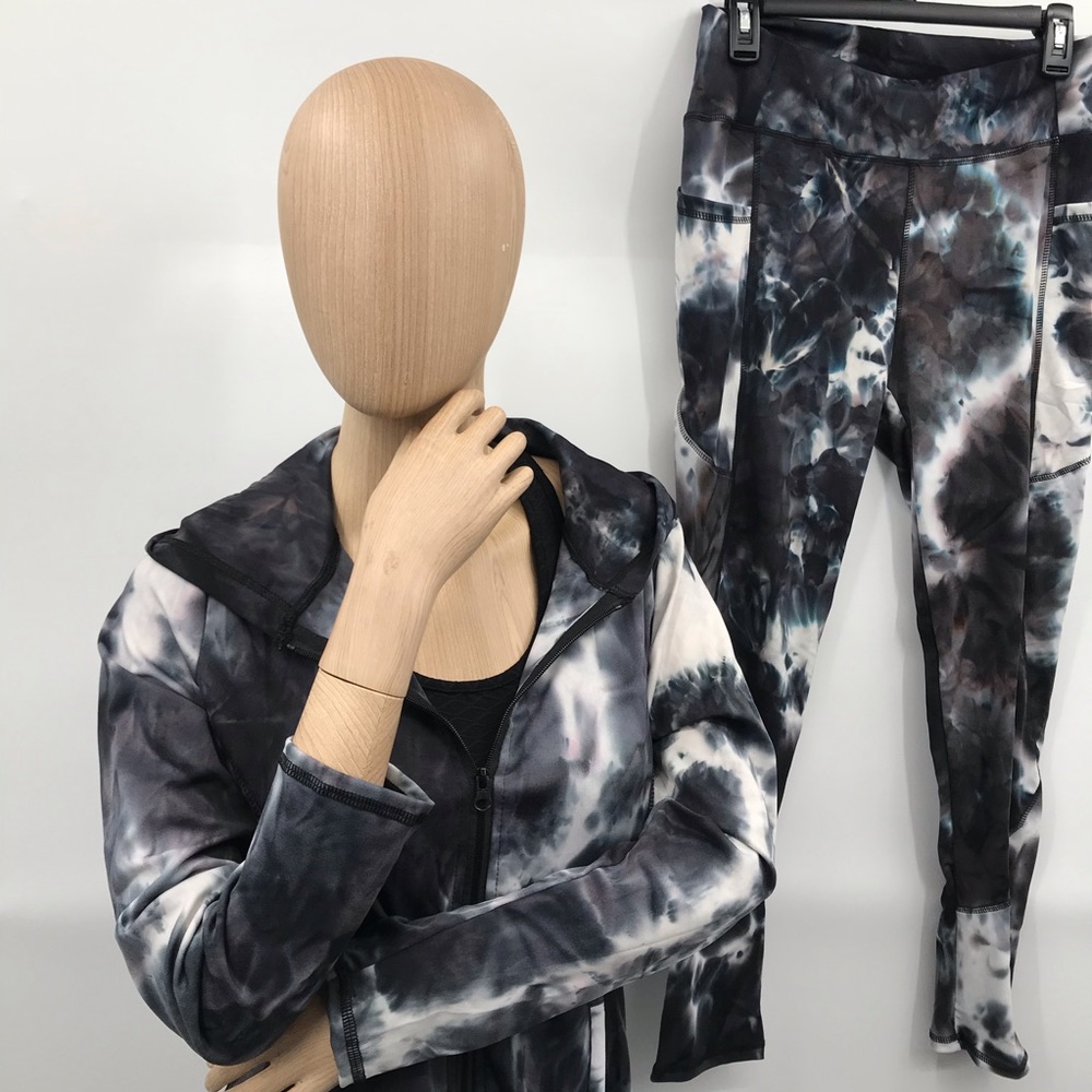🆕Jogger Legging & Jacket Set w/Pockets Lounger Black & White Tie Dye - Picture 16 of 16